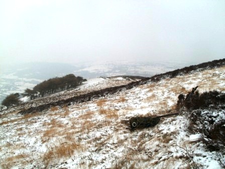 The (slightly) sheltered slope just off the summit