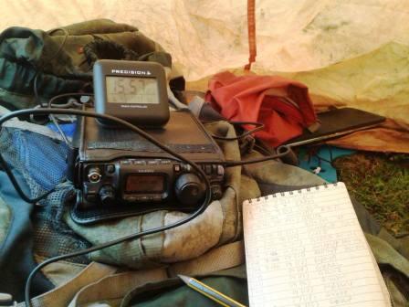 Station inside the bothy bag on a rainy Mynydd Bodafon