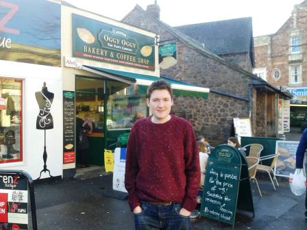 Liam at the Oggy shop