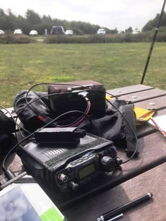 Set up on a picnic table very near the car park (which is the actual true summit!)