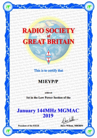 Winner's certificate for the inaugural 2m MGMAC