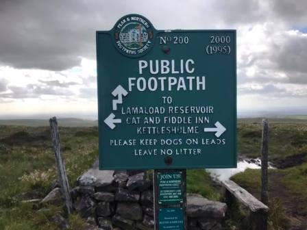 Footpath signpost near to Shining Tor summit