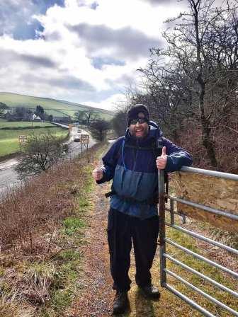 Tom approaching Walker Barn from Brink Farm