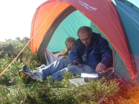 Sean M0GIA/P and Tash inside the operating tent