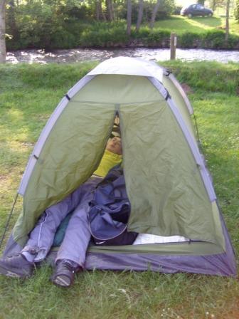 Jimmy rests at the campsite before going out for dinner