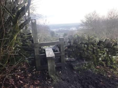 Stile on the path around Cliff Hill