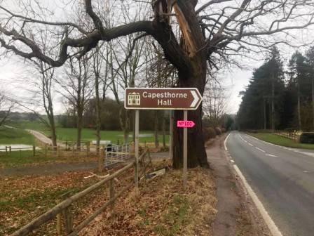 Main entrance to Capesthorne Hall - this is where our route goes left