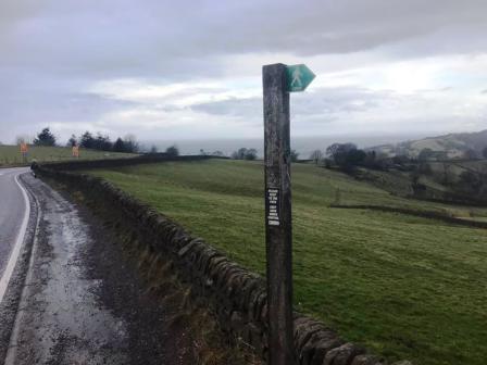 Exiting the Hordern Farm access road and public footpath onto the main A537 road