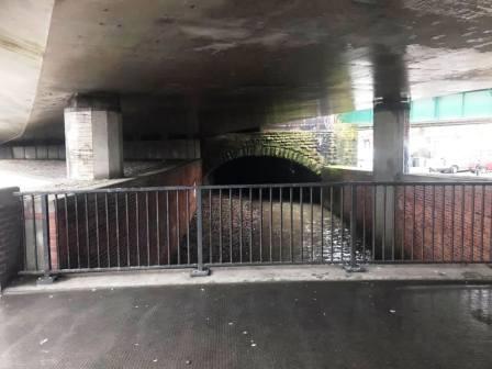 River Bollin under the Silk Road flyover, Macclesfield