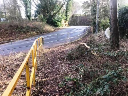 Public footpath emerges at the entrance to Tarmac, Congleton Road
