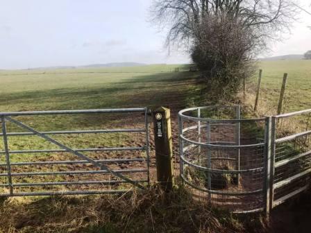 Public footpath follows the right-hand field boundary in a long straight line