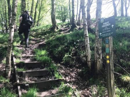 Bear left to follow the Whaley Bridge direction at this junction of public footpaths