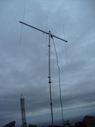 SOTA Beam on Slieve Croob with leg of 40m dipole visible behind