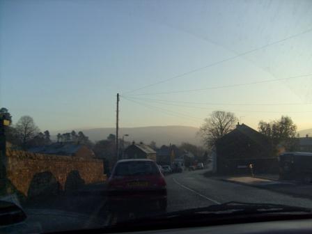 Looking ahead to the hill while driving through Sedburgh