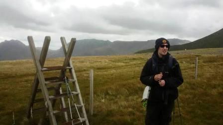 Jimmy at the saddle between Y Garn & Elidir Fawr