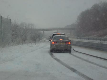 Heavy snow on the A1 in Northumberland