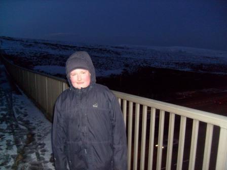 Liam on the Pennine Way M62 footbridge