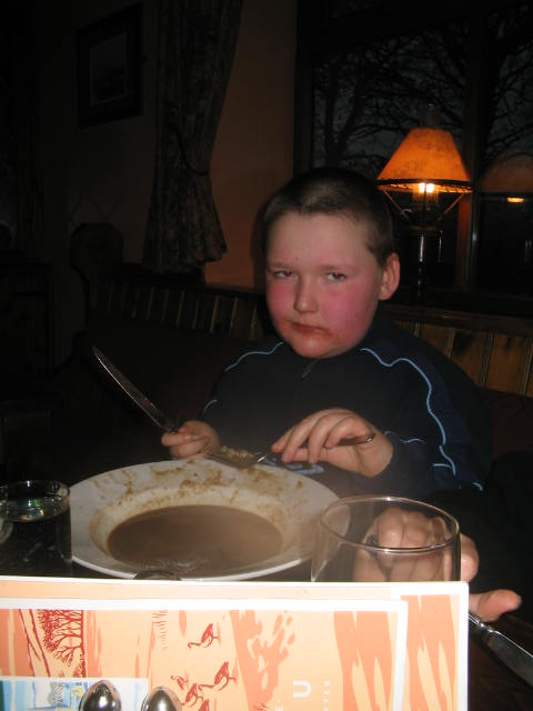 Horrible picture of Liam eating his pub lunch