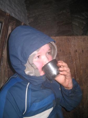 Liam in the Lee Farm information shelter