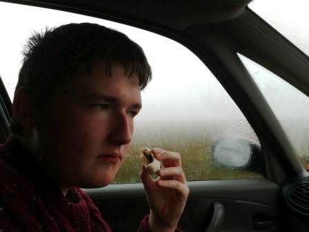 Liam having his lunch in the car.  He decided to stay here while Jimmy and I did the activation!