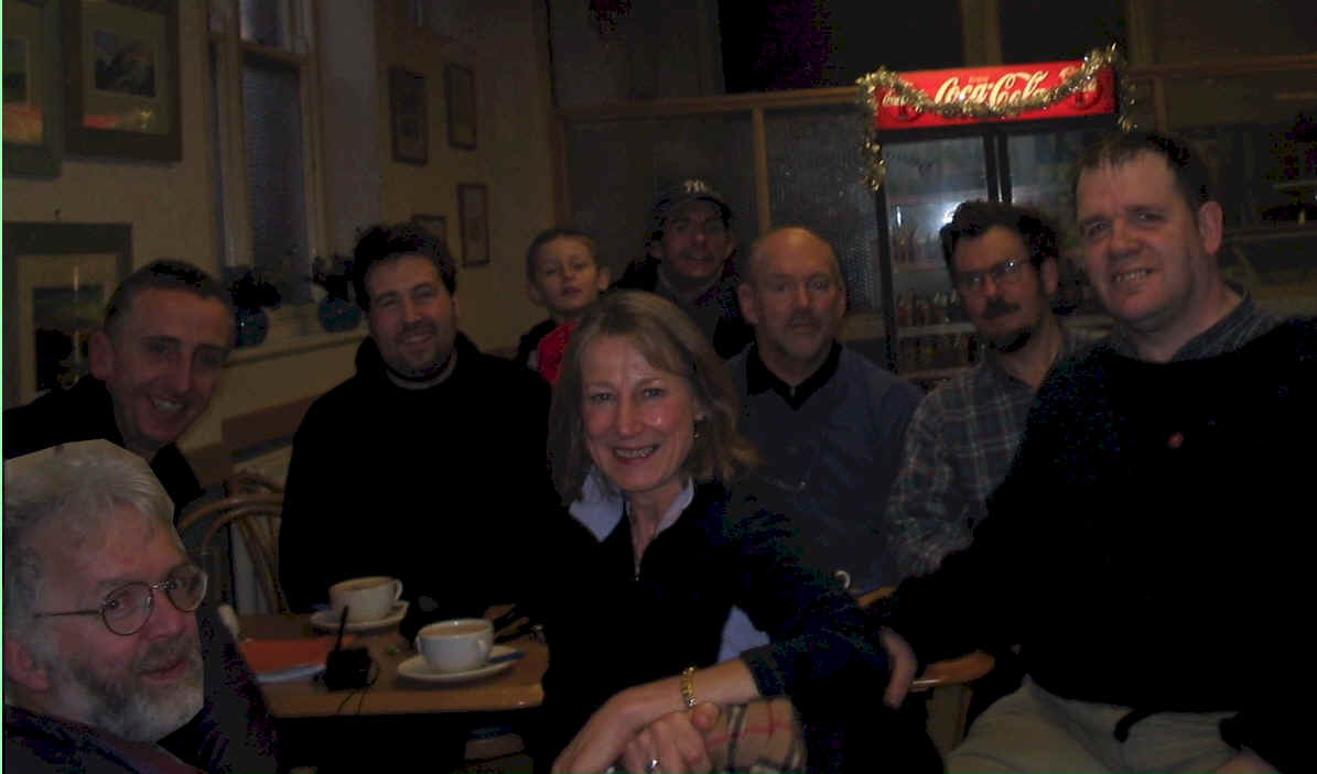 Gaulfest!  L-R  Mark M0DEV, Alan M1EYO, Tom M1EYP, Shirley MW0YLS, Stuart G0MJG, Dave M0DFA & Riley G7GOD.  At the back:  Scott & Mike.  Not pictured:  Jimmy (photographer)