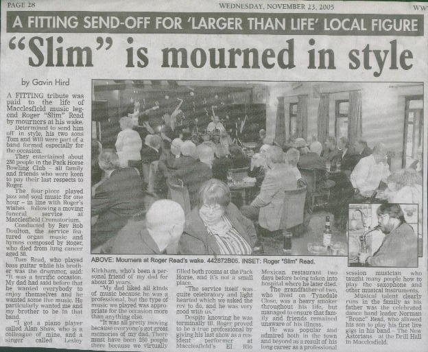 Macclesfield Express article about dad's wake