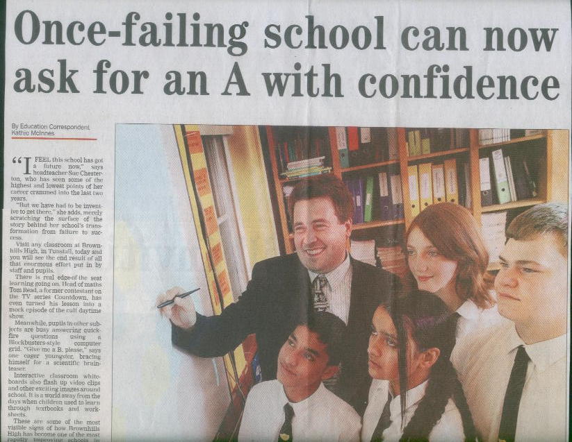 Newspaper article about Brownhills High School