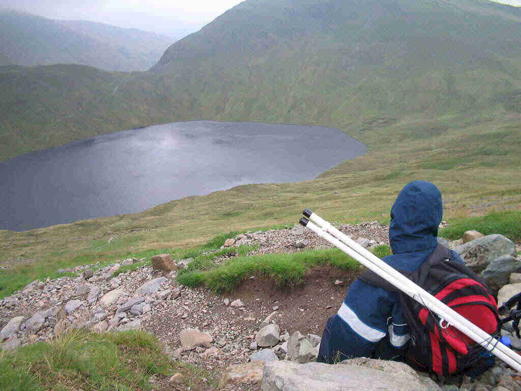 Enjoying the view of Grisedale Tarn and Seat Sandal on the ascent of Dollywaggon Pike