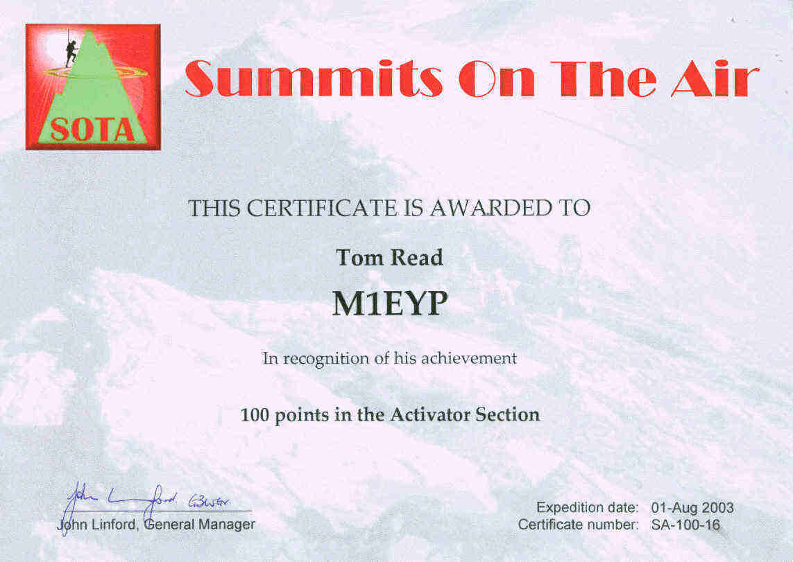 SOTA Activator 100 Award